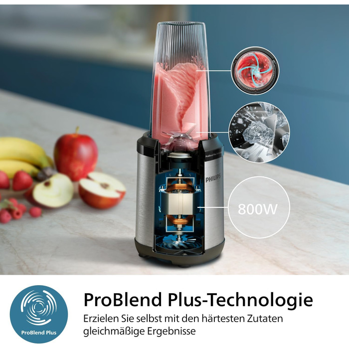 Philips 5000 Series Blender - Mini Smoothie Maker, Detachable Blades, 700ml Jug, ProBlend Plus Technology, Easy to Clean, Elegant, Compact Design. 800 Watt Power. Silver (HR2764/00) 800 Watt - Smoothie Maker