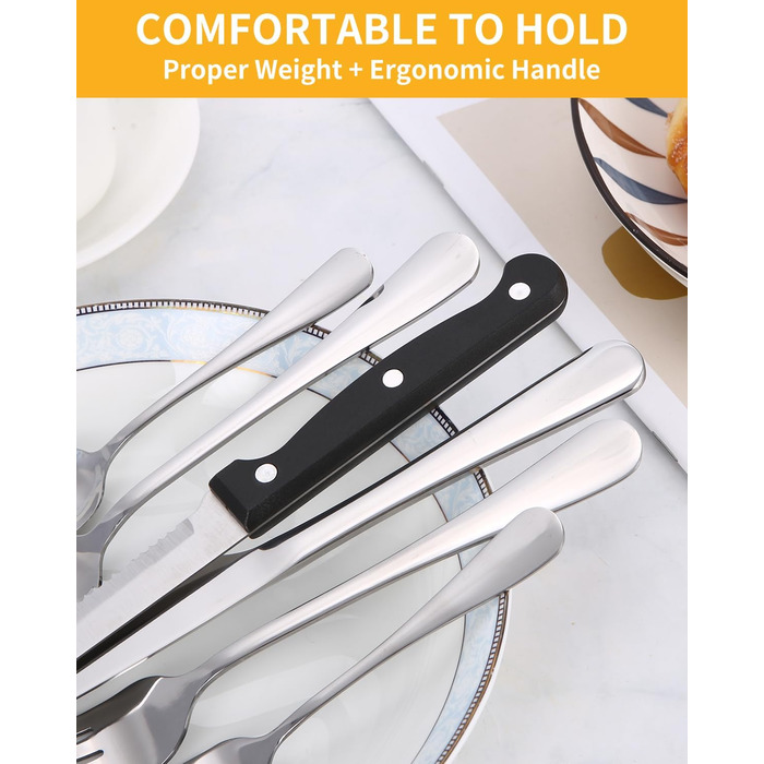 12-Person Flatware Set with Steak Knives, 72-Piece Stainless Steel Flatware Sets, High-Polished and Dishwasher Safe, Elegant Dinnerware, with Knife/Fork/Spoon, for Home, Party, Restaurant