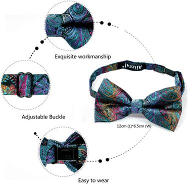 Набір краватки з градієнтом пейслі, кишенькового хустинки та запонок Alizeal, готовий до зав'язування, синій павич, універсальний розмір