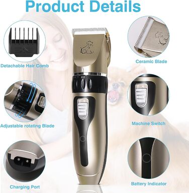 Машинка для стрижки собак, акумуляторна, бездротова, з 4 насадками, для собак, котів та всіх типів шерсті
