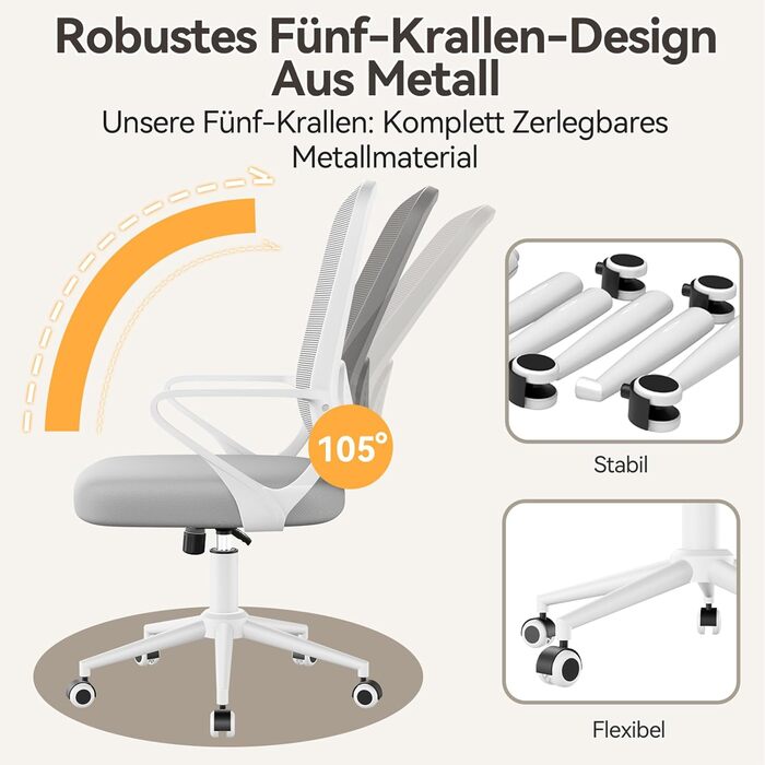 Офісний стіл Bürostuhl: ергономічний крісло з сітчастою спинкою, підтримка попереку, м'яке сидіння, регульована висота, сірий (без підголівника)