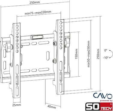 Кріплення для телевізора SOTECH регульоване, настінне, для екранів 17-37 дюймів, до 20 кг, VESA, WH-23-42