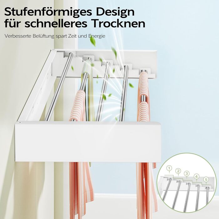 Настінна сушарка для одягу розкладна 32', Біла - Kleidung zusammenklappbar, Handtuch-Trockengestell