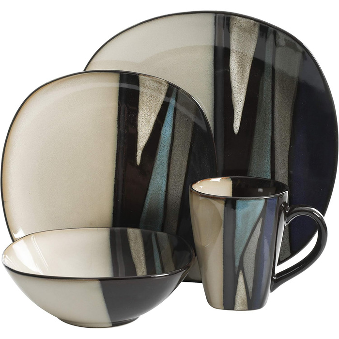 Набір посуду Gibson Elite Tequesta з реактивної глазурі (16 предметів) для 4 осіб, блакитно-зелений