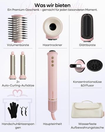 Аirstyler 7-в-1: Фен, плойка, брашинг, термощітка, автоматична завивка, іонізація, захист від пошкоджень, рожевий