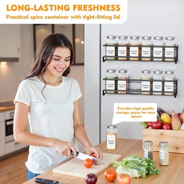 Спецівник для спецій з 24 скляних баночок та етикетками, без свердління, підвісний, для стін та шаф, органайзер для спецій, набір 4 шт. (24 баночки з нержавіючою сталлю)