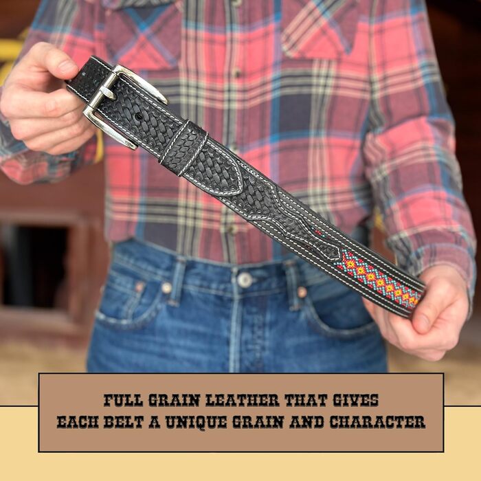 Чоловічий шкіряний ковбойський ремінь Daniel's Artplanet з перлами, ручної роботи, 3,8 см, чорний (підходить для джинсів 46)