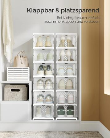 SONGMICS Shoe Cabinet Set, with 18 Shoe Boxes, Integrated Shoe Organizer, Foldable, Portable, for Shoes up to Size 46, 1-Minute Assembly, Transparent + Cloud White LSP207W01 (Transparent + Cloud White, 2)