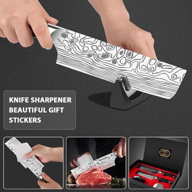 Набір японських ножів MOSFiATA: Накірі 7 та 5,5 дюймів (EN.4116), ніж для приготування їжі, кухонний ніж, ніж для овочів з піхвою, подарункова упаковка та серветка