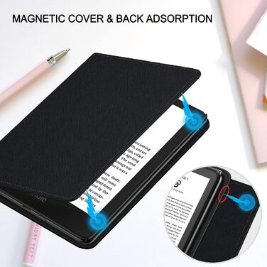 Чохол TOKILO для Kindle 6' eReader (11-те покоління 2024/2022), преміум чохол з PU шкіри з авто-ввімкнення/вимкнення, петлею для руки, складним підставкою та кишеньками для карток, не сумісний з iPad, чорний