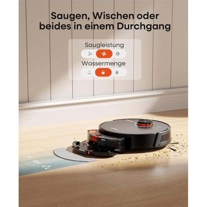 Робот-пилосос з функцією миття 7000Pa, з базою самостійної очистки 3.5L, час роботи 180 хв, LiDAR навігація, для прибирання шерсті тварин, килимів та твердих підлог, керування через додаток, чорний