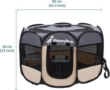 Клітка-манеж для тварин XhuangTech: собаки, коти, цуценята, 80x80x58,4 см, м'який матеріал, портативна, складана, для дому та вулиці, сірий та бежевий