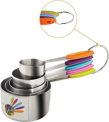 Набір мірних ложок Xingxinrong з нержавіючої сталі (5 мірних ложок + 1 кільце) з силіконовою ручкою, з гравіюванням шкали США та міжнародної системи, придатний для миття в посудомийній машині, аксесуари для приготування їжі та випічки для кухні