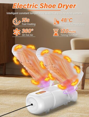Електричний сушильник для взуття та черевиків з таймером 120 хв, UV-підсвічуванням, чорний