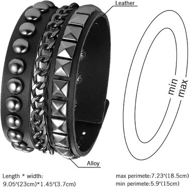 Чоловічий шкіряний браслет JewelryWe Punk Rock з заклепками, регульований, чорний/коричневий