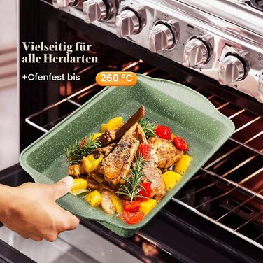 Набір посуду Kitchen Academy з гранітним антипригарним покриттям для індукційних плит, 17 предметів, зелений