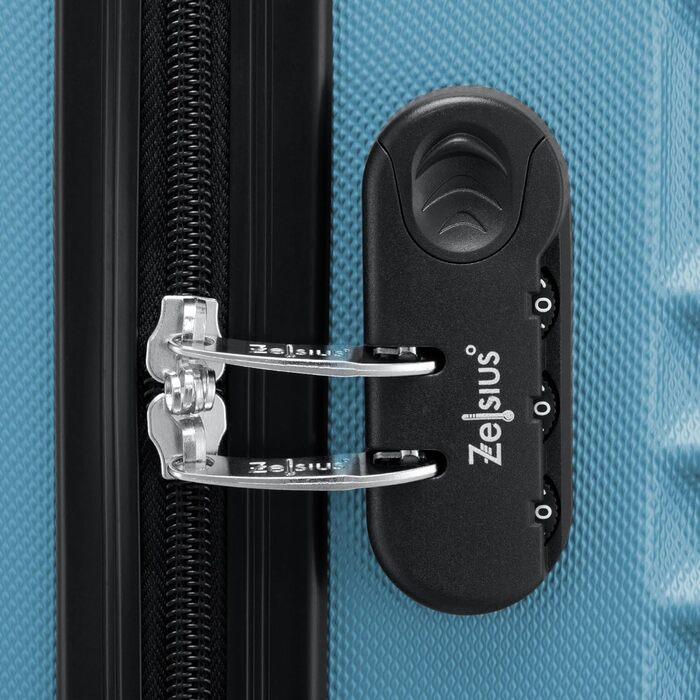 Набір валіз Zelsius 4 шт. рожевий колір | ABS, з кодовим замком, 4 колеса, внутрішня перегородка | Ручна валіза, набір валіз, Trolley, велика валіза (сталево-блакитний)