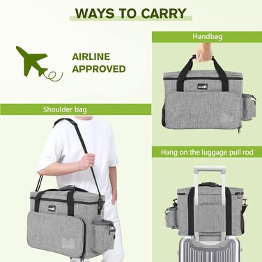 Переносна сумка для собак Pecute, велика переносна сумка для тварин, з 2 кишенями та 2 мисками для собак, сумка для подорожей з собакою, для поїздок, кемпінгу або щоденних прогулянок, сірого кольору 42 * 18 * 30 см, Класична L (42*30*18 см)