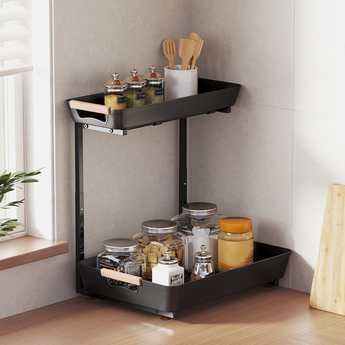 Стелаж кухонний HOMCOM, регульована висота, з 2 кошиками, для кавової зони, 40 x 30 x 33,5-42 см
