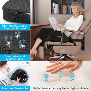 Ортопедична подушка для сидіння з піною Memory Foam та фіксуючими ременями: для офісу, авто, при болях в куприку та геморої