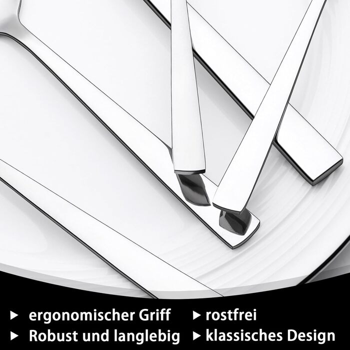 Набір столових приборів Terlulu на 12 осіб (72 шт.) з нержавіючої сталі, з ножами для стейка. Столовий набір з виделкою, ложкою та ножем. Елегантний столовий прилад для дому, ресторану, вечірки. Можна мити в посудомийній машині, квадратні краї.