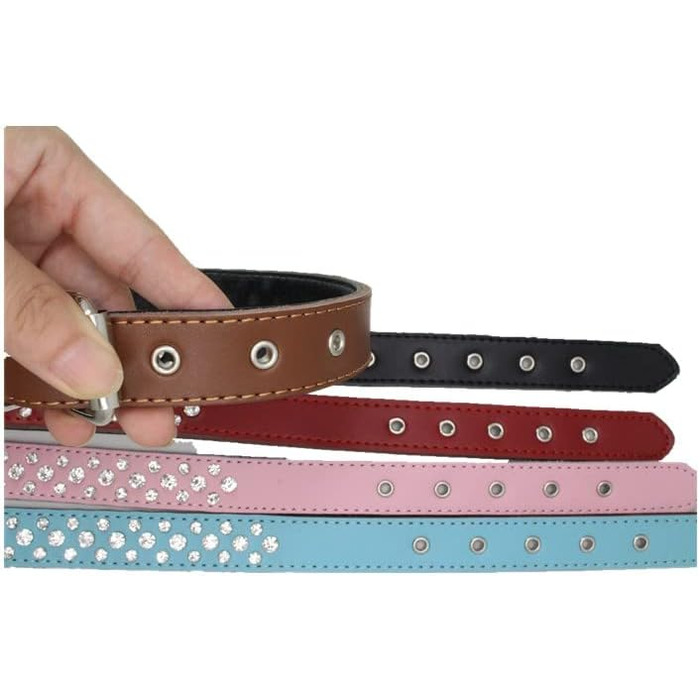 Нашийник для собак з стразами, регульований, блискучі кристали, натуральна шкіра, для маленьких та середніх собак (M, фіолетовий) M фіолетовий