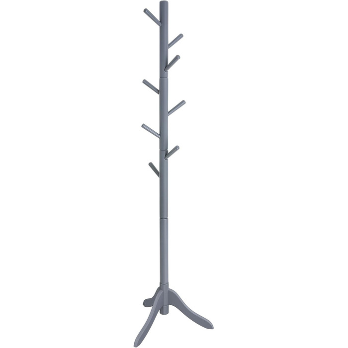 VASAGLE Coat Rack, Solid Wood Clothes Rack, Coat Stand with 8 Hooks, Tree Shape, 3 Adjustable Heights, for Coats, Jackets, Bags, for Entryway, Bedroom, Grey RCR01GY