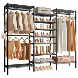 Стійка для одягу KZOBYD з полицями та гачками, чорна