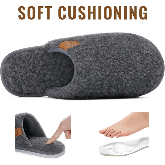 Жіночі м'які капці-тапочки Evshine з ефектом пам'яті (Memory Foam), закриті домашні капці, темно-сірі, розмір 39/39.5 EU