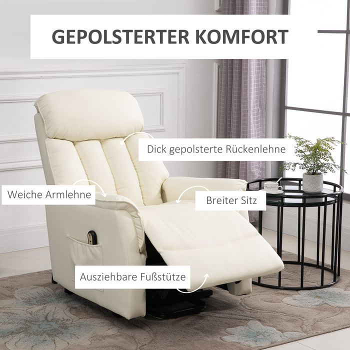 HOMCOM Power Lift Recliner Chair, TV Chair, Armchair with Lifting Assistance, Electric Reclining Function, Faux Leather, Beige, 80 x 94 x 104 cm | Aosom