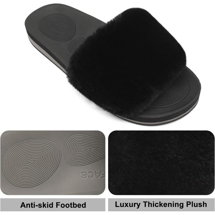Тапочки халатні жіночі COFACE з хутром, теплі домашні сліпони, чорні, 39 EU