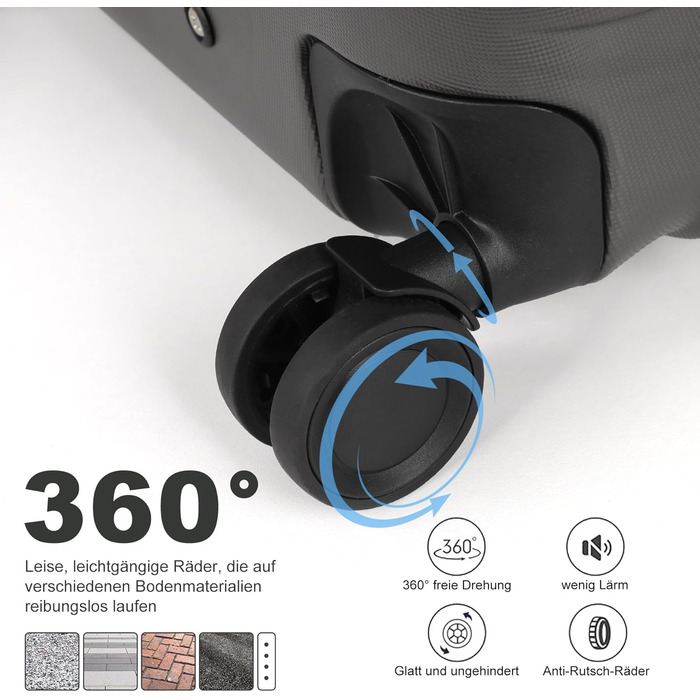 Великий валіз з ABS пластику на колесах, Trolley, валіз для подорожей з 4 колесами (360°), кодовий замок з 3 цифрами та телескопічний ручка з алюмінію (XL – 95л, Темно-сірий)