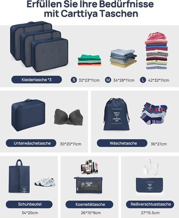 Органайзери для валізи Packing Cubes, 8 шт., водонепроникні, блакитні + косметичка