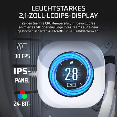 CORSAIR Nautilus RS LCD Модуль – для систем охолодження Corsair Nautilus RS та Nautilus RS ARGB AIO – 2.1” IPS LCD екран, проста установка без інструментів, білий