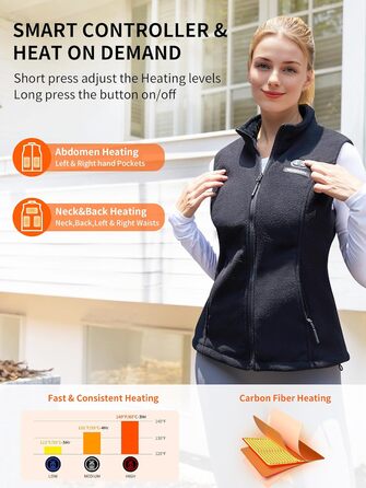 Електрична гріюча жилетка для жінок, чорна, з акумулятором 7.4V 10000mAh, 3 режими нагріву, ідеальний подарунок на Різдво