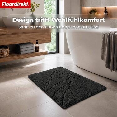 М'який килимок для ванної кімнати Floordirekt Maris, швидкосохнучий з антиковзаючим покриттям, чорний, 50 x 80 см