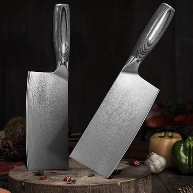 Набір кухонних ножів Damast: професійний ніж для м'яса, ніж шеф-кухаря, ручна робота, з нержавіючої сталі Damast, з антиковзним дерев'яним руків'ям, подарункова коробка