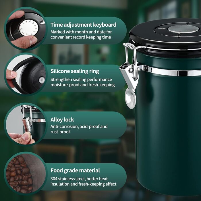 Металева кавова банка 1.8 л з датою та ложкою, для кави, горіхів, какао, чаю