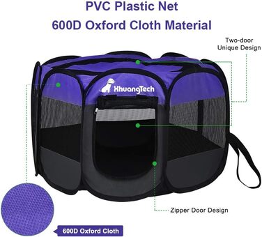 Клітка-манеж для собак та котів XianghuangTechnology, м'який матеріал, портативна, складана, для дому та вулиці, 80 x 58 см (Д x В), фіолетовий