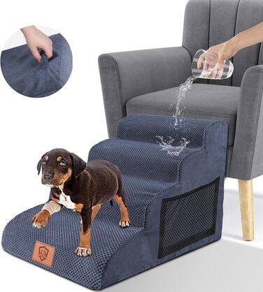 Pet Stairs, Dog Stairs 50cm High, 4-Step Pet Stairs, Removable Non-Slip Foam Dog Ramp, Dog Stairs for Small Dogs and Cats, Washable Cat Stairs (4-Step Pet Stairs, blue)