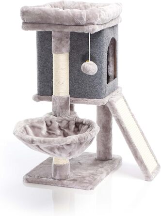 Котячий будиночок-крізьбаум Фудаджо сірого кольору, 71,5 см, з платформою для відпочинку, лежаком, дряпалкою та будиночком для котів