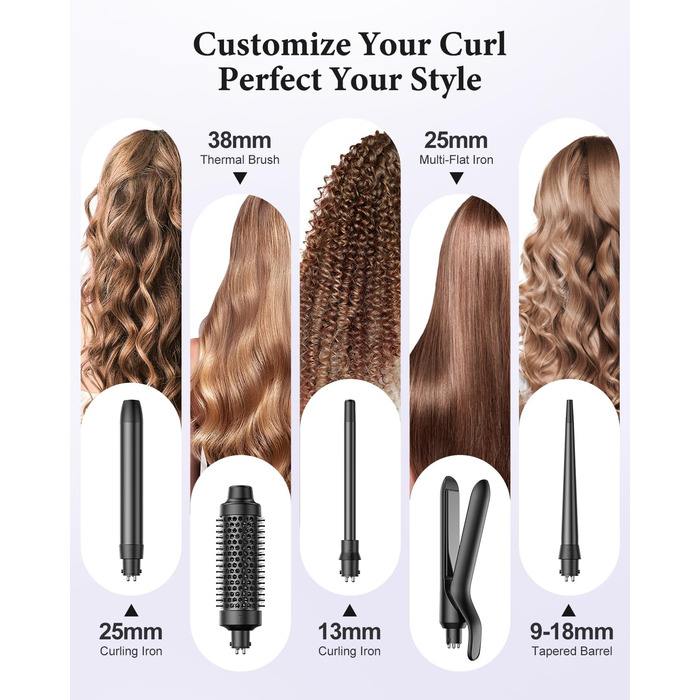 BESTOPE PRO Локкенстаб: Набір 5 в 1 з плойкою, термощіткою та 3 локкенами (9-25 мм) для великих локонів, 13 температур, захисне покриття, рукавичка, затискач (базальтовий чорний)