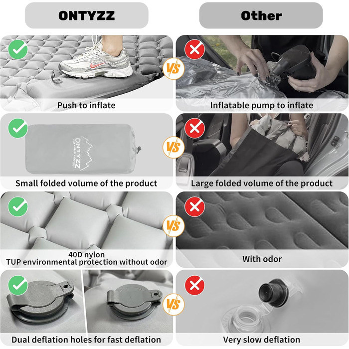 Автоматизована повітряна матрац для авто SUV, 2 особи, для кемпінгу та подорожей, самонадувна, з насосом та подушками, 183*13*7 см, чорний, підтримка (Сірий+сірий ковдра)