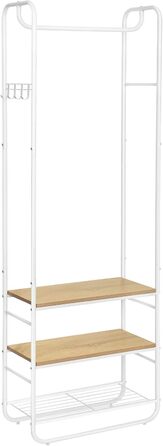 VASAGLE Coat Rack, Coat Stand, Clothes Rail, with Shoe Storage, Shoe Shelf, Entryway, Bedroom, 58 x 28 x 181 cm, Scandinavian, Matte White-Gold Oak