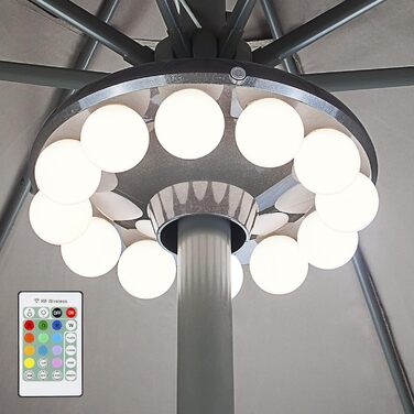 HONWELL Parasol Lighting, RF Remote Control LED Lighting for Parasols with 12 Colors, Battery-Powered Parasol Lighting with 5 Brightness Levels, Timer Camping Lighting for Table Umbrellas