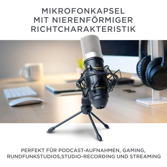 Мarantz Professional MPM1000 - XLR конденсаторний мікрофон з поп-фільтром, підвісом, штативом та XLR кабелем для дому/студії