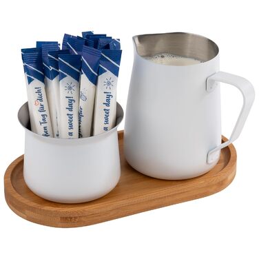 APS 631 Milk and Sugar Set, 5-piece set, Bamboo, Stainless Steel, non-stick coated, white