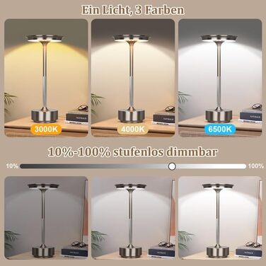 Бездротова LED лампа Rosnek: регульоване освітлення, 3 колірні температури, USB-C, срібло