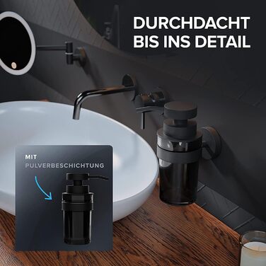 ovimar Soap Dispenser Lokta | black | with drillable wall mount | made of stainless steel and black glass | extra large opening for easy refilling | for bathroom or kitchen | hand sanitizer dispenser