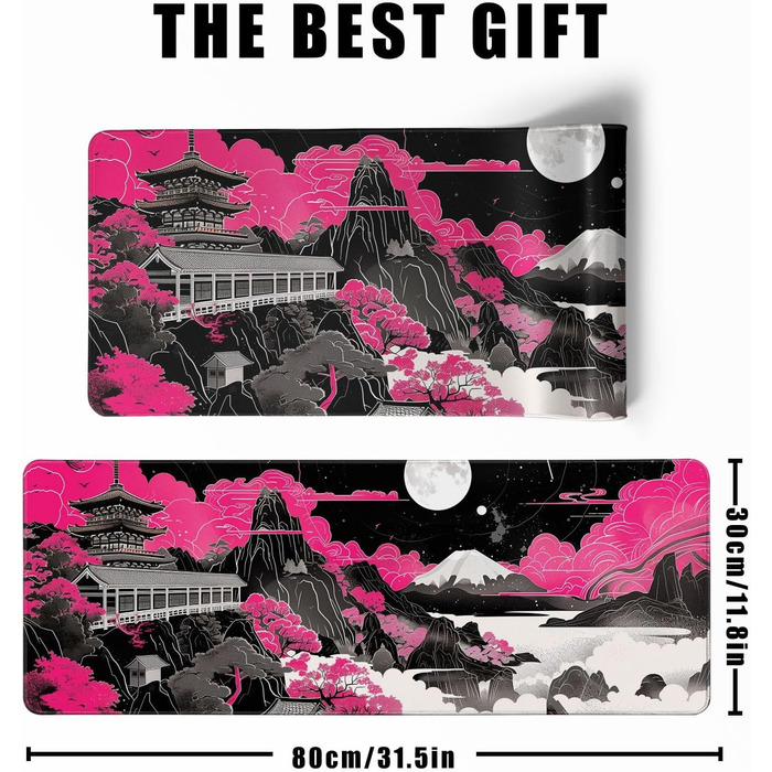 MiaVibte Килимок для столу Японський, Riverside Повний Місяць, ігровий килимок для миші, XL килимок для клавіатури, 80 x 30 см, декор для столу (Мотів 32)